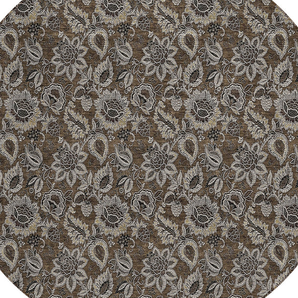 Homeroots 3' Denim Blue Floral Washable Area Rug – Perfect For Indoor And Outdoor Spaces, Durable & Stylish 8' Round Polyester 580498