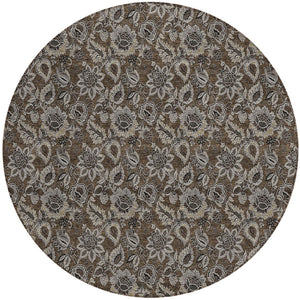 Homeroots 3' Denim Blue Floral Washable Area Rug – Perfect For Indoor And Outdoor Spaces, Durable & Stylish 8' Round Polyester 580498