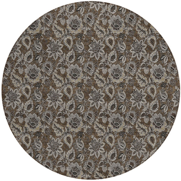 Homeroots 3' Denim Blue Floral Washable Area Rug – Perfect For Indoor And Outdoor Spaces, Durable & Stylish 8' Round Polyester 580498