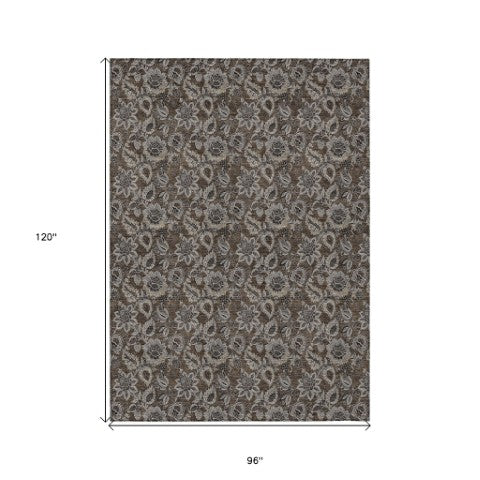 Homeroots 3' Denim Blue Floral Washable Area Rug – Perfect For Indoor And Outdoor Spaces, Durable & Stylish 8' X 10' Polyester 580499