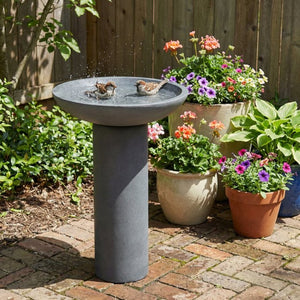 English Elm Polyresin Column Pedestal Birdbath Faux Stone Finish Weather Resistant Outdoor Garden N772P450057G