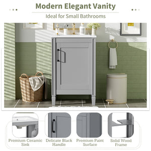 English Elm 20" Gray Bathroom Vanity with Ceramic Sink, Soft-Close Door, U-Shaped Adjustable Shelf & Door Storage Rack for Small Spaces N729P299364E