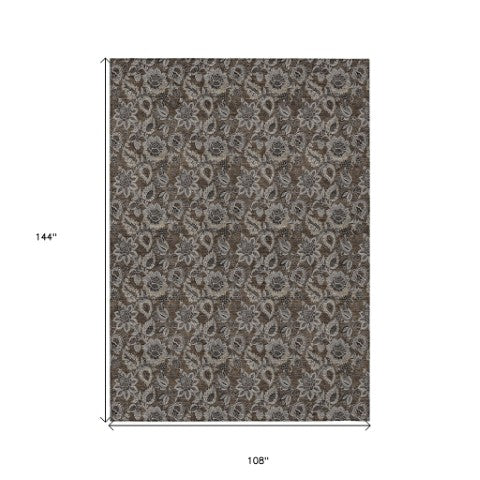 Homeroots 3' Denim Blue Floral Washable Area Rug – Perfect For Indoor And Outdoor Spaces, Durable & Stylish 9' X 12' Polyester 580500