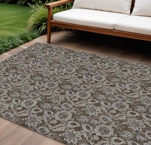 Homeroots 3' Denim Blue Floral Washable Area Rug – Perfect For Indoor And Outdoor Spaces, Durable & Stylish 9' X 12' Polyester 580500