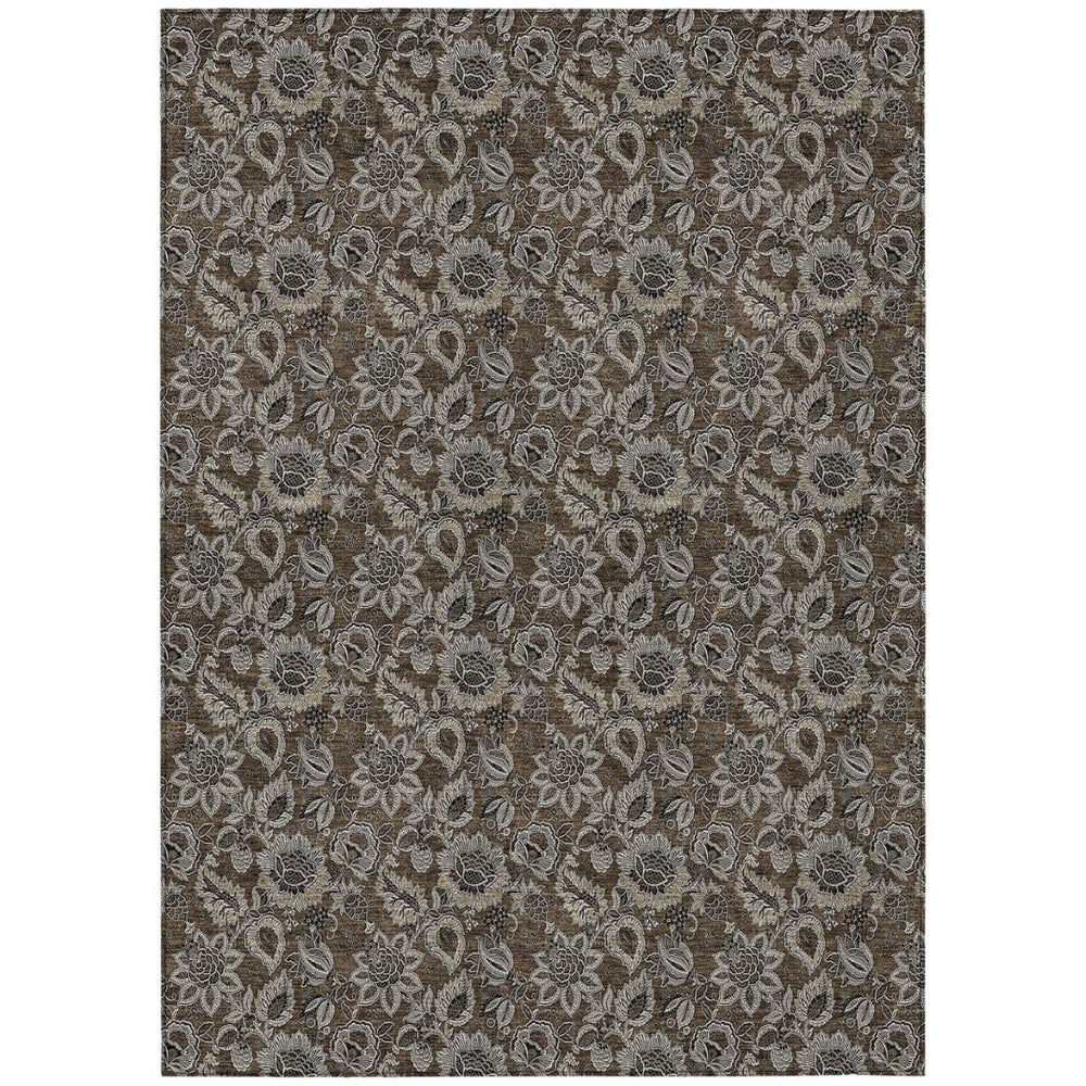 HomeRoots 9' Durable Floral Area Rug - Elegant Chocolate & Charcoal Design, Machine-Washable for Indoors & Outdoors 9' X 12' 580500