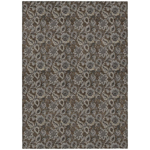 HomeRoots 9' Durable Floral Area Rug - Elegant Chocolate & Charcoal Design, Machine-Washable for Indoors & Outdoors 9' X 12' 580500