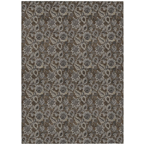 HomeRoots 9' Durable Floral Area Rug - Elegant Chocolate & Charcoal Design, Machine-Washable for Indoors & Outdoors 9' X 12' 580500