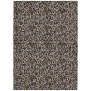 HomeRoots 5' Chocolate and Charcoal Floral Area Rug - Stylish, Washable, Durable for Indoor and Outdoor Use 10' X 14' 580501