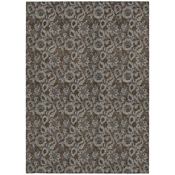 HomeRoots 5' Chocolate and Charcoal Floral Area Rug - Stylish, Washable, Durable for Indoor and Outdoor Use 10' X 14' 580501