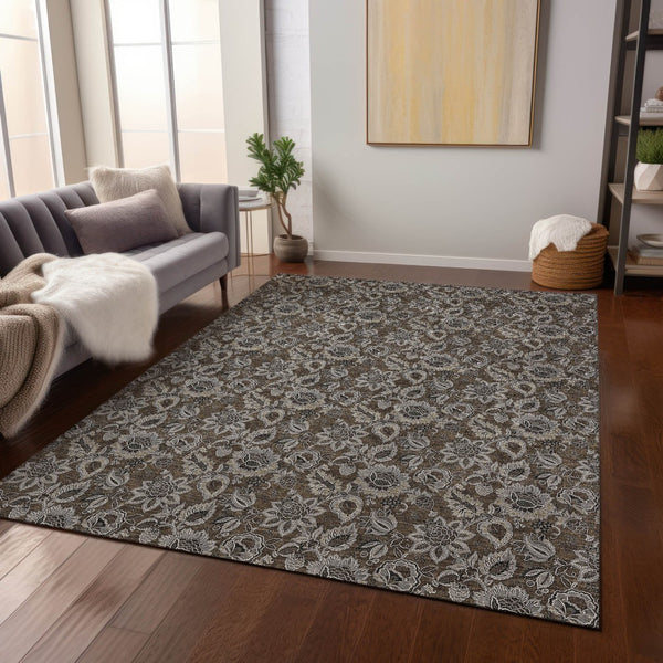 Homeroots 3' Denim Blue Floral Washable Area Rug – Perfect For Indoor And Outdoor Spaces, Durable & Stylish 10' X 14' Polyester 580501