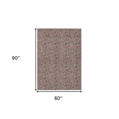 Homeroots 3' Denim Blue Floral Washable Area Rug – Perfect For Indoor And Outdoor Spaces, Durable & Stylish 5' X 8' Polyester 580503