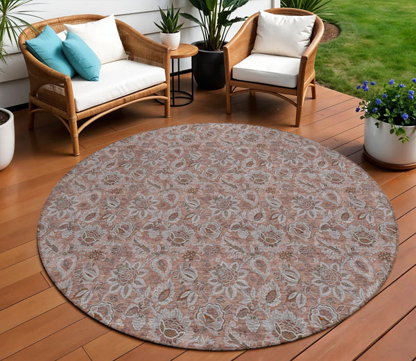 Homeroots 3' Denim Blue Floral Washable Area Rug – Perfect For Indoor And Outdoor Spaces, Durable & Stylish 8' Round Polyester 580504