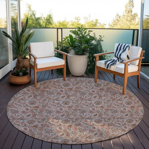 Homeroots 3' Denim Blue Floral Washable Area Rug – Perfect For Indoor And Outdoor Spaces, Durable & Stylish 8' Round Polyester 580504
