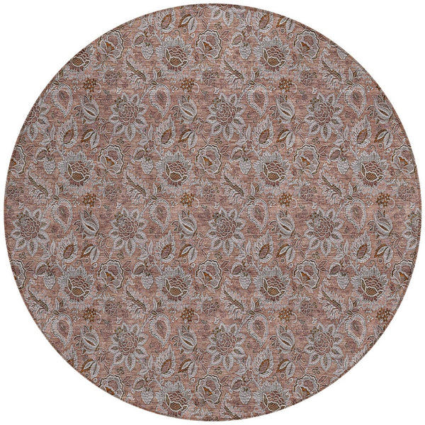 Homeroots 3' Denim Blue Floral Washable Area Rug – Perfect For Indoor And Outdoor Spaces, Durable & Stylish 8' Round Polyester 580504