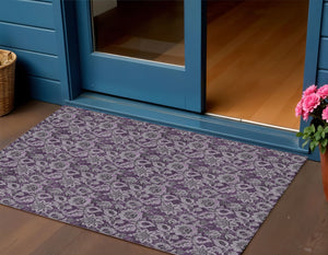 Homeroots 3' Denim Blue Floral Washable Area Rug – Perfect For Indoor And Outdoor Spaces, Durable & Stylish 3' X 5' Polyester 580508