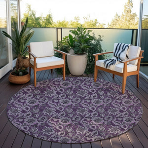 Homeroots 3' Denim Blue Floral Washable Area Rug – Perfect For Indoor And Outdoor Spaces, Durable & Stylish 8' Round Polyester 580510
