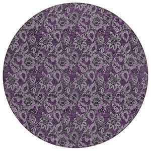 HomeRoots 5' Stylish Eggplant Purple & Lilac Floral Washable Area Rug for Indoor & Outdoor Versatility 8' Round 580510