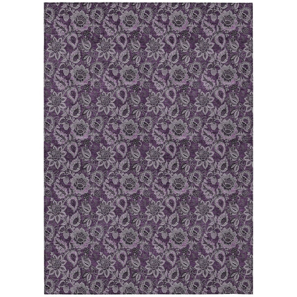 HomeRoots 5' Stylish Eggplant Purple & Lilac Floral Washable Area Rug for Indoor & Outdoor Versatility 8' X 10' 580511