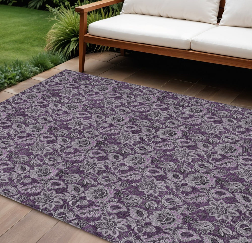 HomeRoots 9' Vibrant Eggplant Purple and Lilac Floral Indoor Outdoor Area Rug - Durable, Washable & Stylish 9' X 12' 580512
