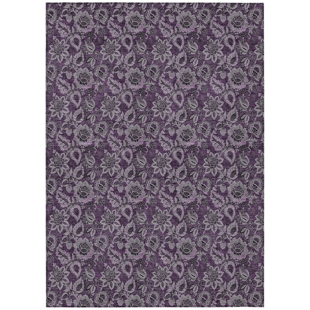 HomeRoots 5' Stylish Eggplant Purple & Lilac Floral Washable Area Rug for Indoor & Outdoor Versatility 10' X 14' 580513