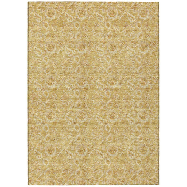HomeRoots 5' Gold and Wheat Floral Area Rug - Washable, Durable, Perfect for Indoor and Outdoor Spaces 5' X 8' 580515