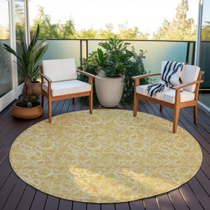 Homeroots 3' Denim Blue Floral Washable Area Rug – Perfect For Indoor And Outdoor Spaces, Durable & Stylish 8' Round Polyester 580516