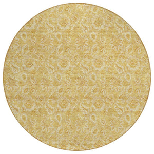 HomeRoots 5' Gold and Wheat Floral Area Rug - Washable, Durable, Perfect for Indoor and Outdoor Spaces 8' Round 580516