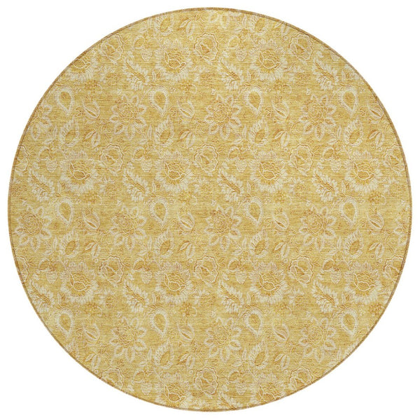 HomeRoots 5' Gold and Wheat Floral Area Rug - Washable, Durable, Perfect for Indoor and Outdoor Spaces 8' Round 580516