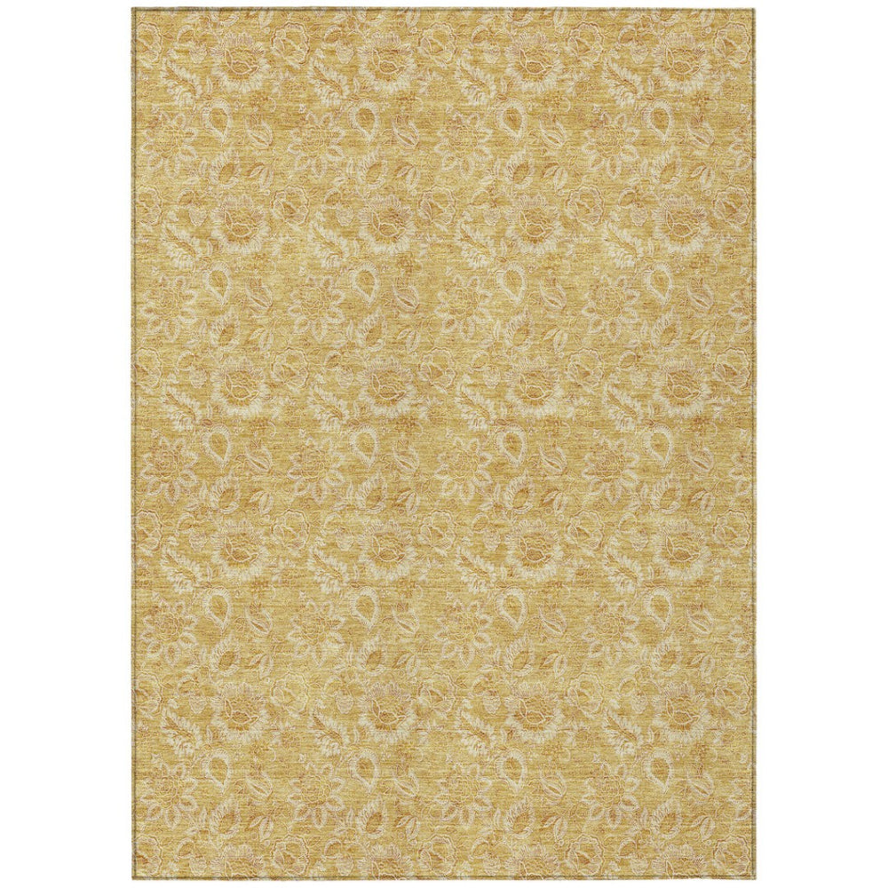 HomeRoots 9' Gold and Wheat Floral Area Rug - Elegant, Durable Design for Indoor and Outdoor Spaces, Machine Washable 9' X 12' 580518