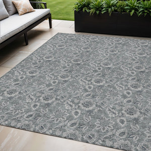 Homeroots 3' Denim Blue Floral Washable Area Rug – Perfect For Indoor And Outdoor Spaces, Durable & Stylish 5' X 8' Polyester 580521