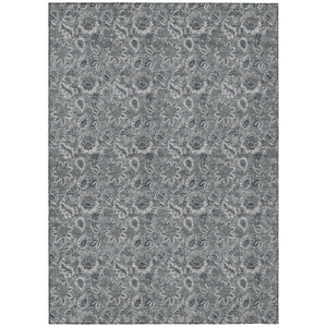 HomeRoots 5' Durable Floral Area Rug in Gray, Silver & Charcoal - Washable for Indoor & Outdoor Use 5' X 8' 580521