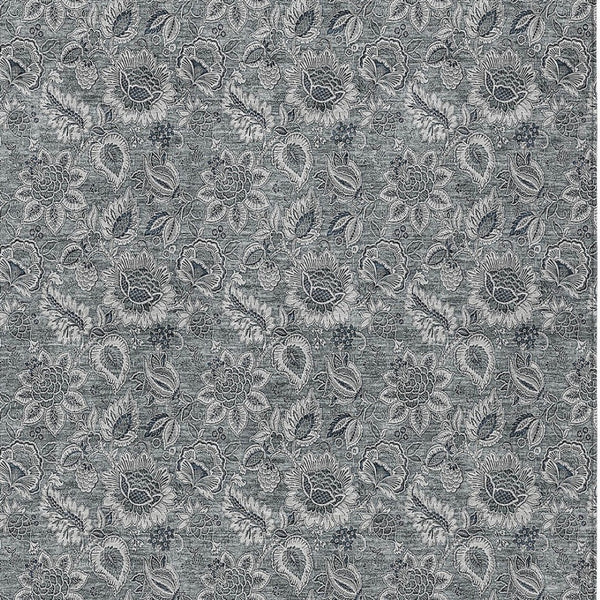 Homeroots 3' Denim Blue Floral Washable Area Rug – Perfect For Indoor And Outdoor Spaces, Durable & Stylish 5' X 8' Polyester 580521