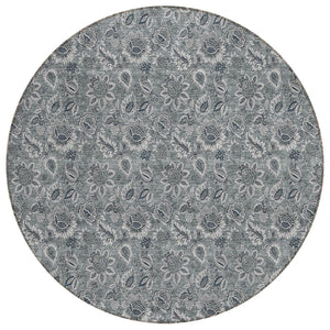 HomeRoots 5' Durable Floral Area Rug in Gray, Silver & Charcoal - Washable for Indoor & Outdoor Use 8' Round 580522