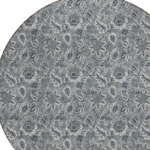 Homeroots 3' Denim Blue Floral Washable Area Rug – Perfect For Indoor And Outdoor Spaces, Durable & Stylish 8' Round Polyester 580522