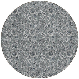 Homeroots 3' Denim Blue Floral Washable Area Rug – Perfect For Indoor And Outdoor Spaces, Durable & Stylish 8' Round Polyester 580522