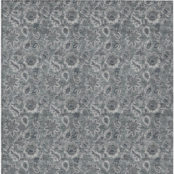 Homeroots 3' Denim Blue Floral Washable Area Rug – Perfect For Indoor And Outdoor Spaces, Durable & Stylish 9' X 12' Polyester 580524