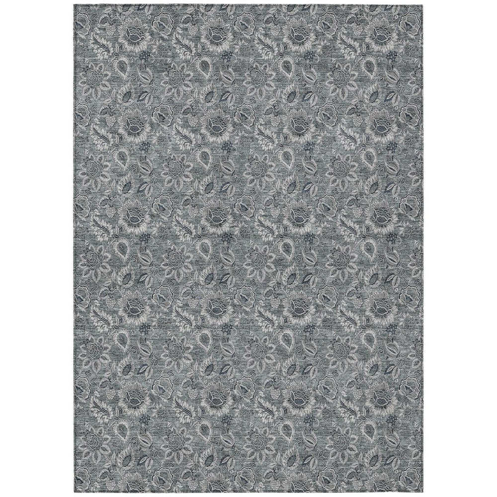 HomeRoots 9' Floral Area Rug - Durable Gray, Silver & Charcoal Design for Indoor/Outdoor Use, Machine Washable 9' X 12' 580524