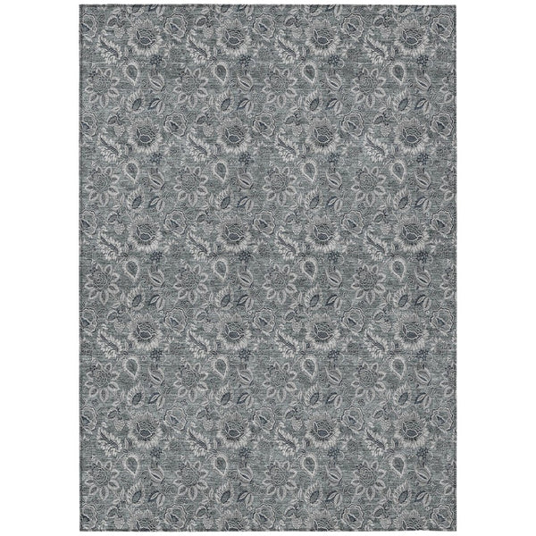 HomeRoots 9' Floral Area Rug - Durable Gray, Silver & Charcoal Design for Indoor/Outdoor Use, Machine Washable 9' X 12' 580524