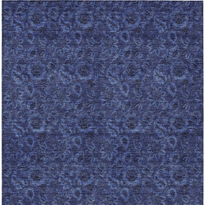 Homeroots 3' Denim Blue Floral Washable Area Rug – Perfect For Indoor And Outdoor Spaces, Durable & Stylish 3' X 5' Polyester 580526