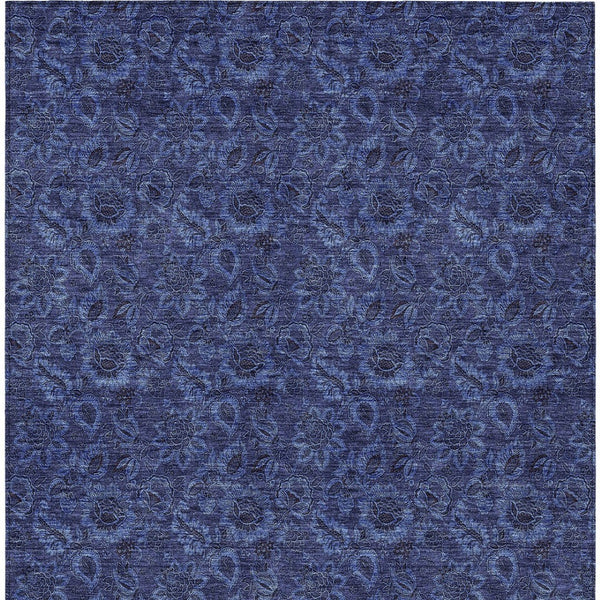 Homeroots 3' Denim Blue Floral Washable Area Rug – Perfect For Indoor And Outdoor Spaces, Durable & Stylish 3' X 5' Polyester 580526