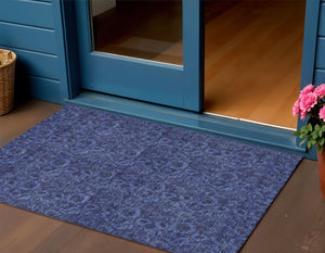Homeroots 3' Denim Blue Floral Washable Area Rug – Perfect For Indoor And Outdoor Spaces, Durable & Stylish 3' X 5' Polyester 580526