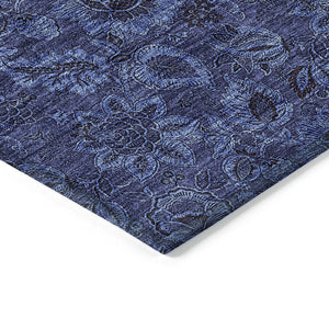 Homeroots 3' Denim Blue Floral Washable Area Rug – Perfect For Indoor And Outdoor Spaces, Durable & Stylish 3' X 5' Polyester 580526