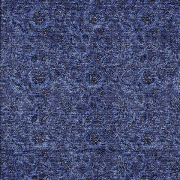 Homeroots 3' Denim Blue Floral Washable Area Rug – Perfect For Indoor And Outdoor Spaces, Durable & Stylish 3' X 5' Polyester 580526