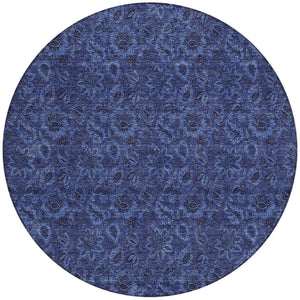 Homeroots 3' Denim Blue Floral Washable Area Rug – Perfect For Indoor And Outdoor Spaces, Durable & Stylish 8' Round Polyester 580528