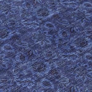 Homeroots 3' Denim Blue Floral Washable Area Rug – Perfect For Indoor And Outdoor Spaces, Durable & Stylish 8' Round Polyester 580528