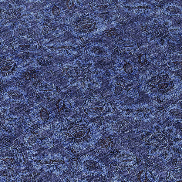 Homeroots 3' Denim Blue Floral Washable Area Rug – Perfect For Indoor And Outdoor Spaces, Durable & Stylish 8' Round Polyester 580528