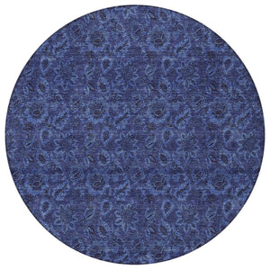 Homeroots 3' Denim Blue Floral Washable Area Rug – Perfect For Indoor And Outdoor Spaces, Durable & Stylish 8' Round Polyester 580528