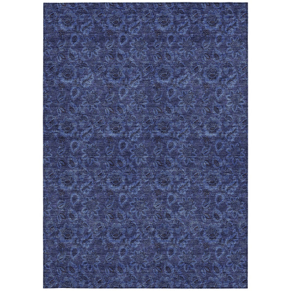 Homeroots 3' Denim Blue Floral Washable Area Rug – Perfect For Indoor And Outdoor Spaces, Durable & Stylish 8' X 10' Polyester 580529