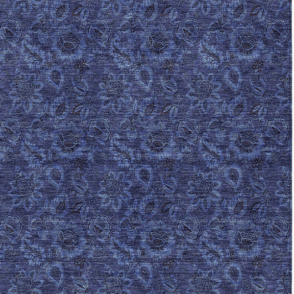Homeroots 3' Denim Blue Floral Washable Area Rug – Perfect For Indoor And Outdoor Spaces, Durable & Stylish 8' X 10' Polyester 580529