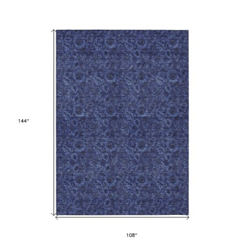 Homeroots 3' Denim Blue Floral Washable Area Rug – Perfect For Indoor And Outdoor Spaces, Durable & Stylish 9' X 12' Polyester 580530